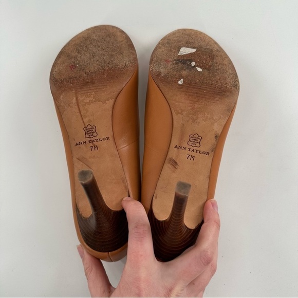 Ann Taylor womens heels size 7 tan leather open toe - Picture 7 of 12
